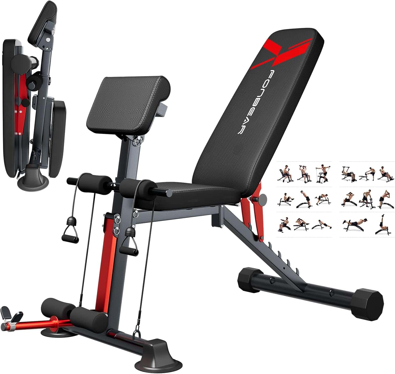 Adjustable Weight Bench with Leg Extension, 800LBS Foldable Workout ...